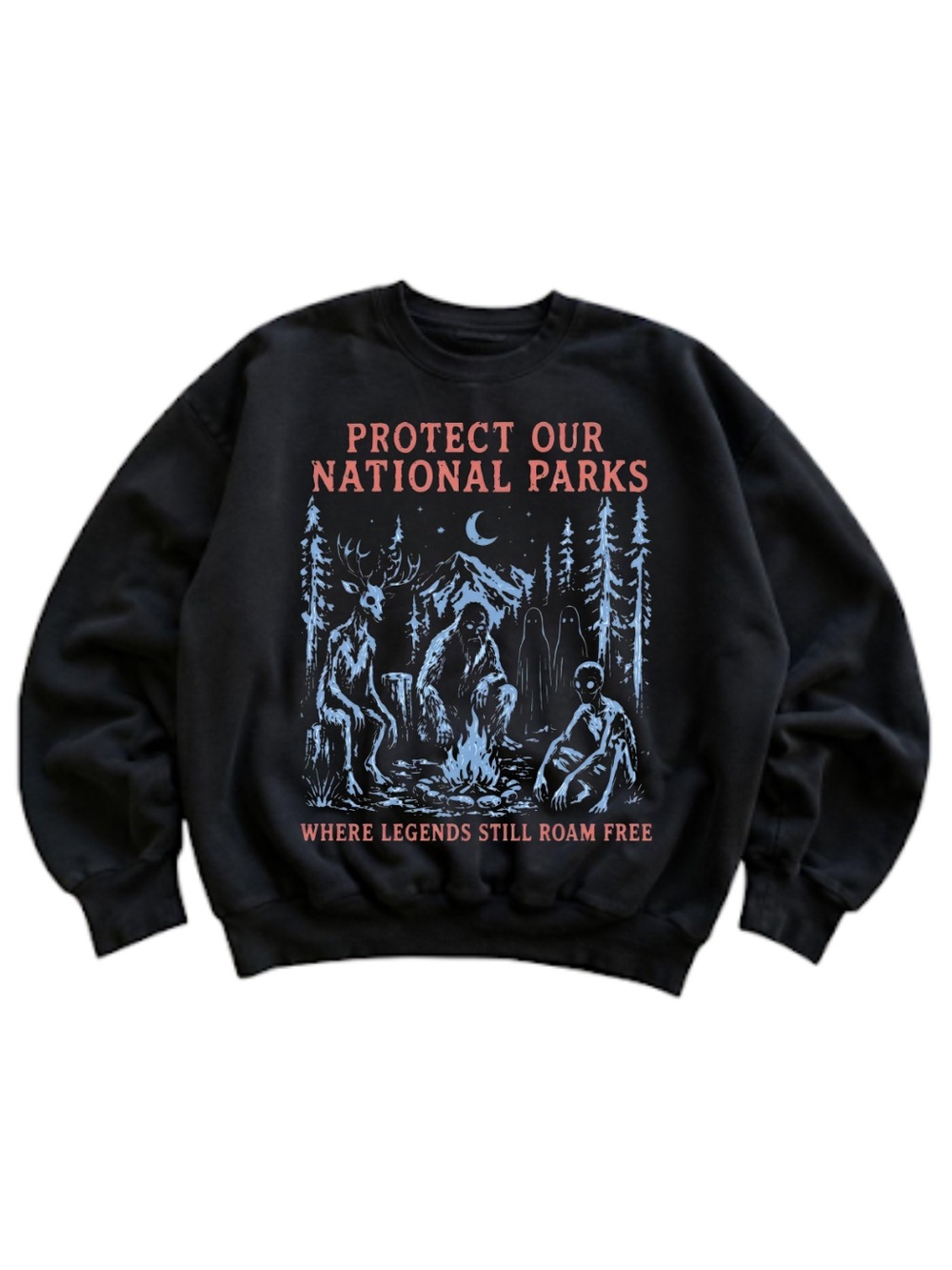 Gildan Protect Our National Parks Black Graphic Crewneck Sweatshirt